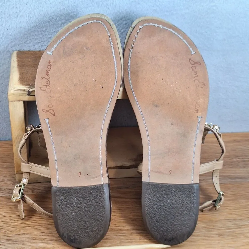 Sam Edelman Grayson Women's 7 EU 37 Gladiator Thong Sandals Brown Rhinestone